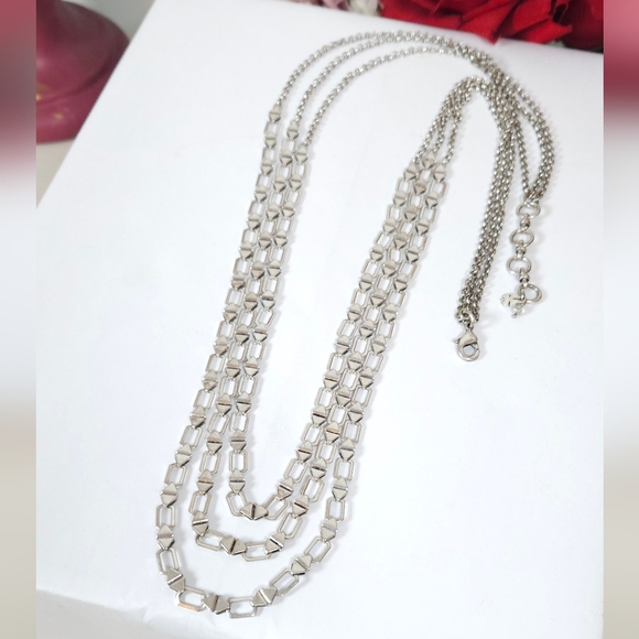 Lucky Brand Silver Geometric Linked Multi Strand Necklace Statement Necklace - Picture 6 of 12